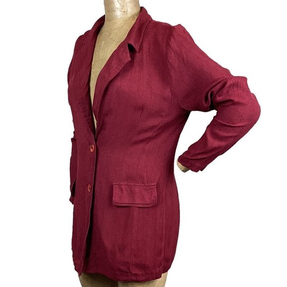I.C. Collection Silk 2-Button Blazer S/M Burgundy #248B - Picture 4 of 6